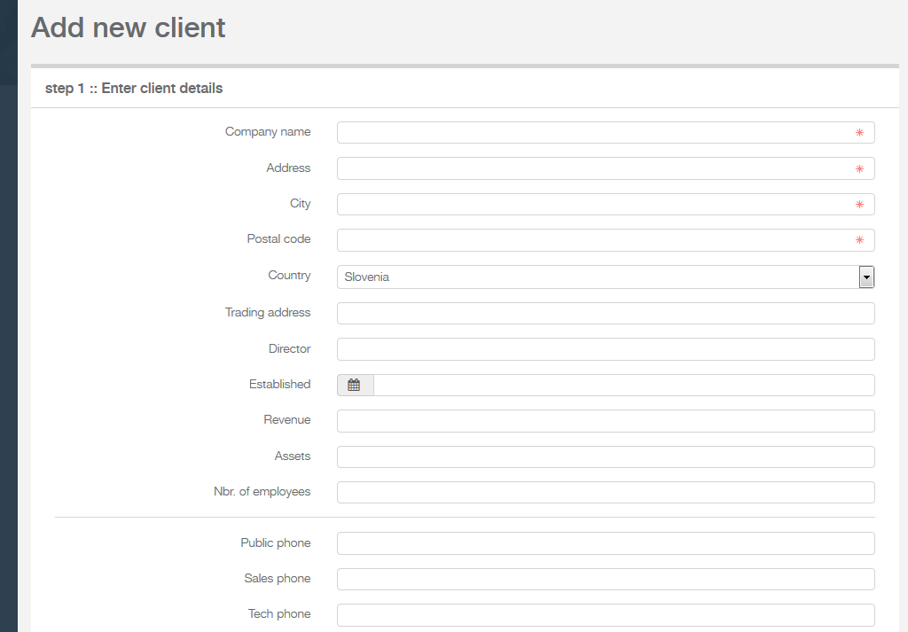 enter client form