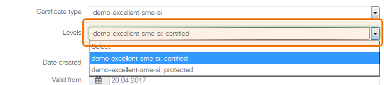 add certificate form - level
